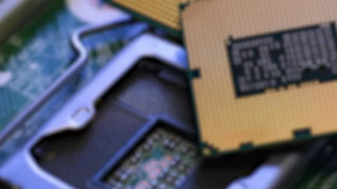 Rack focusing on the Socket of PC Motherboard Stock Footage 158742778