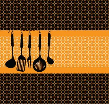 Rack of kitchen utensils Stock Illustration