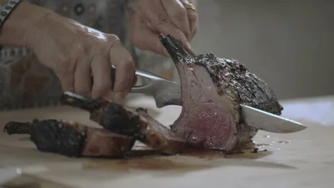 Rack of Lamb Cut by Knife Stock Footage 169535199