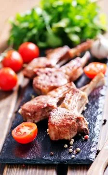 Rack of lamb fried with aromatic olive oil Stock Photos