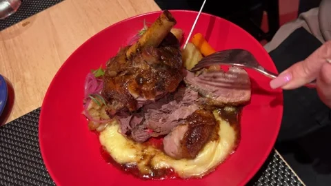 Rack of lamb Grilled Lamb Chops with Rosemary and vegetables. Roasted Cutlets on Stock Footage 293132459