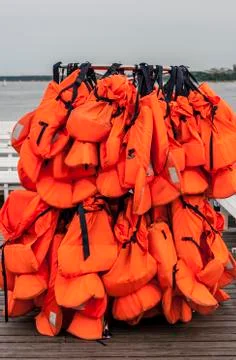 Rack with Life Jackets Stock Photos