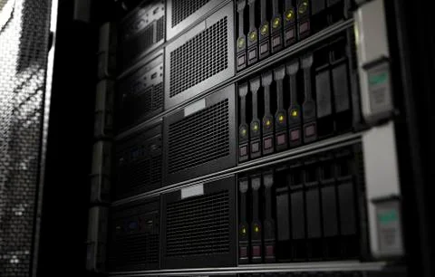 Rack mounted system storage blade servers background selective focus Stock Photos