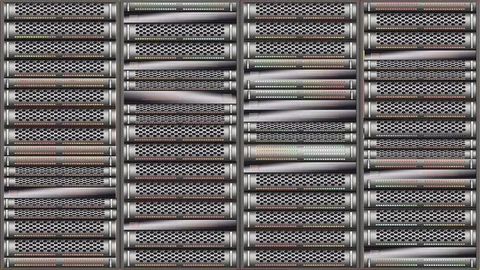 Rack of network servers with flashing LEDs animation Video stock 101755687