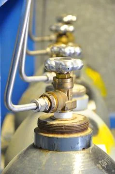 The rack of nitrogen bottles Stock Photos