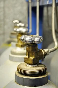 The rack of nitrogen bottles Stock Photos