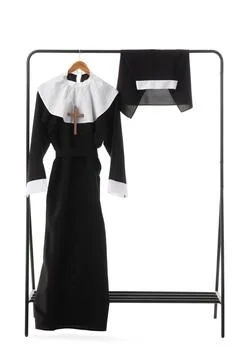 Rack with nun's robe on white background Stock Photos