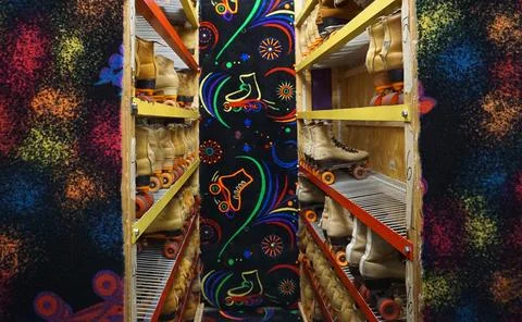 Rack of Rollerskates at the Roller Rink 写真素材