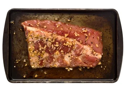Rack of rustic raw marinated pork rib Stock Photos