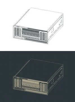 Rack server isometric blueprint Stock Illustration