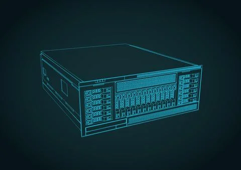 Rack server technical drawing line art illustration Illustration