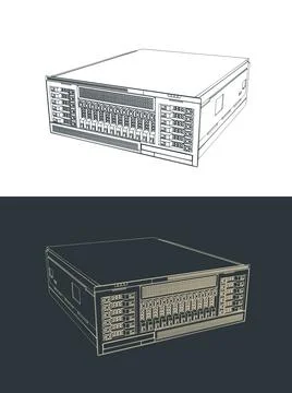 Rack server technical drawing line art Illustration
