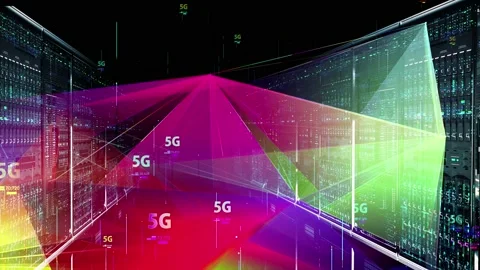 Rack Servers in Data Center AI Technology, Big Data Flowing Stock Footage 113298980