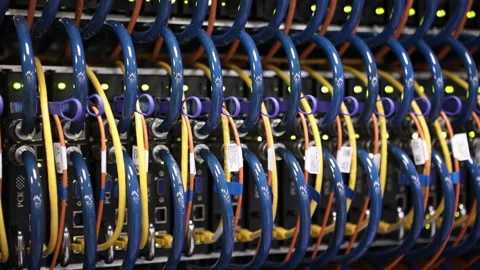 Rack of supercomputer with cables and light indicators Stock-Footage 103456003