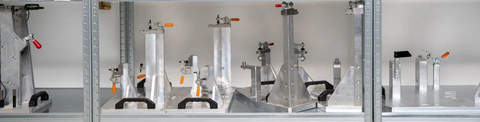 Rack with tools for precise 3D measurement of plastic products for the Stock Photos