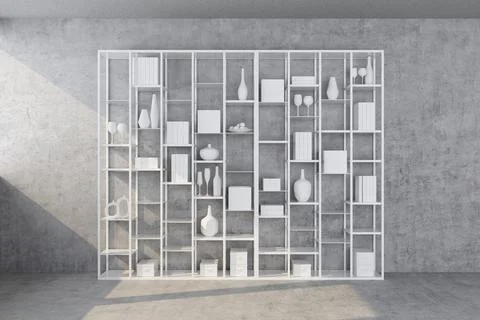 Rack with white objects on a concrete wall Stock Illustration