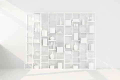 Rack with white objects on a white wall Stock Illustration