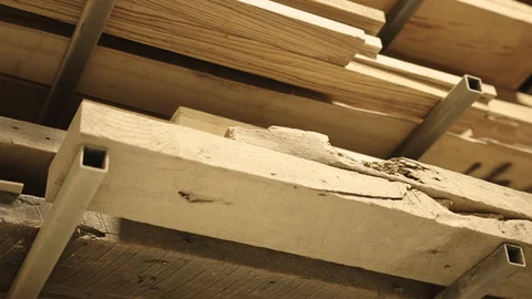 Rack of wood in workshop. Stock Footage 128773443