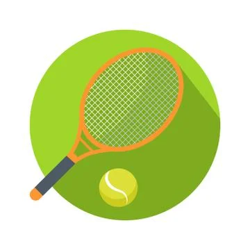 Racket and Ball Icon Logo for Tennis Web Button Stock Illustration