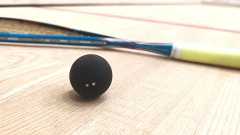 A racket and a squash ball on a squash court Stock Footage 301117437