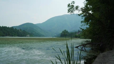 Racking focus on the mountains from Morava River in Cacak-Ovcar Banja of Serbia Stock Footage 93261903
