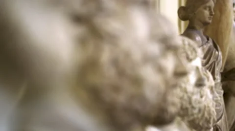 Racking focus shot of roman stone bust sculptures in the Vatican Video stock 52303459