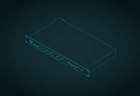 Rackmount audio amplifier isometric technical blueprint Stock Illustration