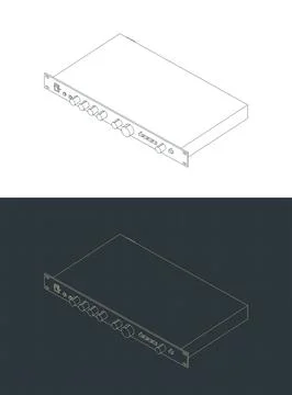 Rackmount audio amplifier isometric technical blueprints Stock Illustration