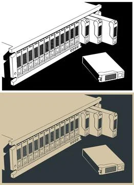 Rackmount data storage system close-up illustrations Stock Illustration