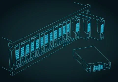Rackmount data storage system close-up Stock Illustration