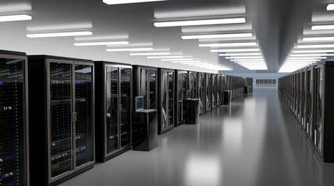 Rackmount LED console in server room data center. Server. Room servers data Stock Illustration