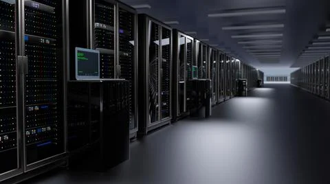 Rackmount LED console in server room data center. Server. Room servers data Stock Illustration