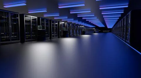 Rackmount LED console in server room data center. Server. Room servers data Illustrazione stock