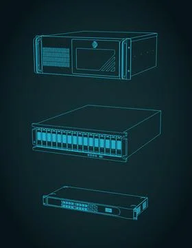 Rackmount server chassis technical drawings Stock Illustration