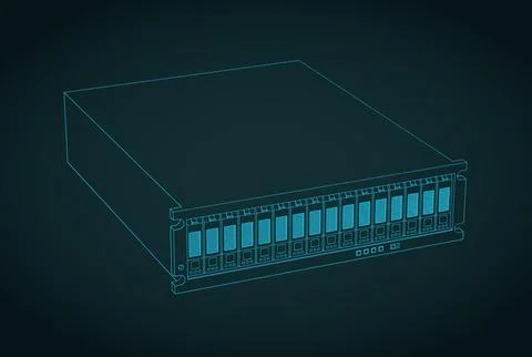Rackmount storage disk array blueprint Stock Illustration