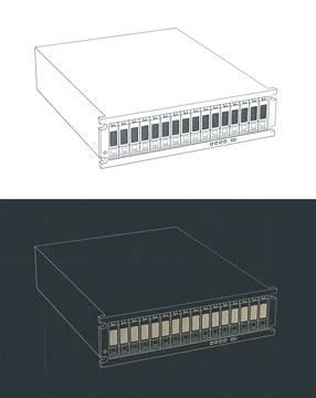 Rackmount storage disk array drawings Stock Illustration
