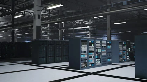 Rackmounts in server room delivering high performance computing capacity Stock Footage 308468665