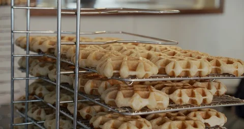 Racks of Cooked Liege Waffles Stock-Footage 129845008