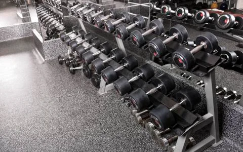 Racks of dumbbells Stock Photos