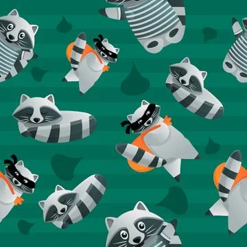 Racoon pattern, cartoon style Stock Illustration