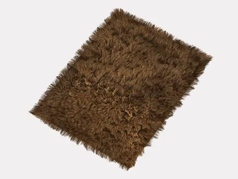Ractangle fur brown carpet on a white background 3d rendering Stock Illustration