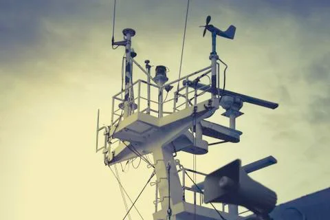 The radar and communication system of the ferry. Stock Photos
