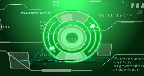 Radar and data analysis image over green background with mountains and text 스톡 사진