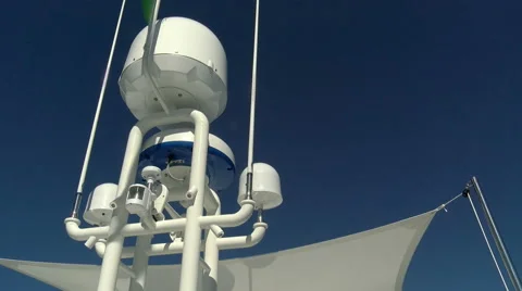 Radar and GPS system on the upper bridge of a luxury yacht Stock Footage 60389784