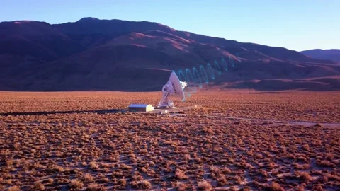 Radar array dish, beaming radio wave data signals to space - 3d render Stock Footage 152830384