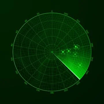 Radar. Blip. Detection of objects on the radar. Stock Illustration