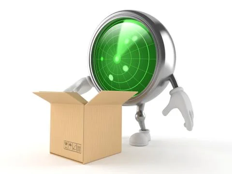 Radar character with open box Stock Illustration