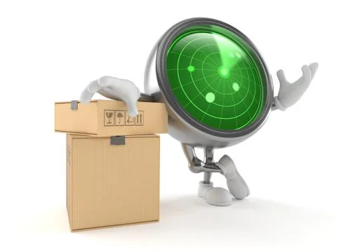 Radar character with stack of boxes Illustrazione stock