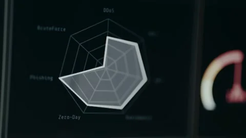 Radar chart data visualization comparing different cybersecurity threats Stock Footage 330665300