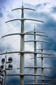 Radar communication and Navigation system tower on a luxurious yacht . Stock Photos